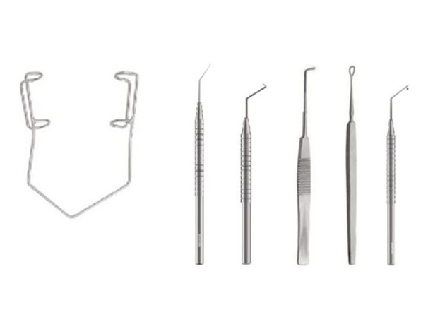 Lid speculum, hooks, choppers and lens manipulators